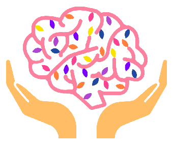 A colourful brain surrounded by a pair of hands
